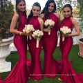 Sexy Halter Neck Backless Red Satin Mermaid Bridesmaid Dress Made to Tailor